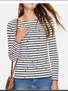 BODEN Long Sleeve Breton Stripes Ahead of the Rest Shirt Polka Dot Top Sz 2